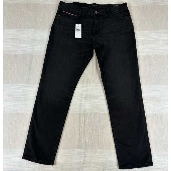 New Tommy Hilfiger THFlex Slim Mens Black Size 38x32 Jeans Stretch Denim NWT1092 - Picture 1 of 14